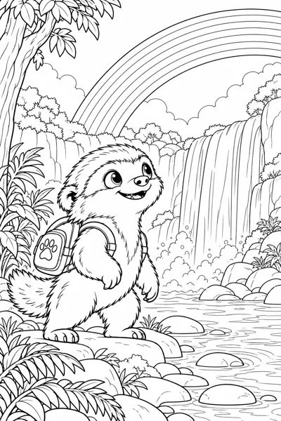 BADI coloring page: Waterfall rainbow